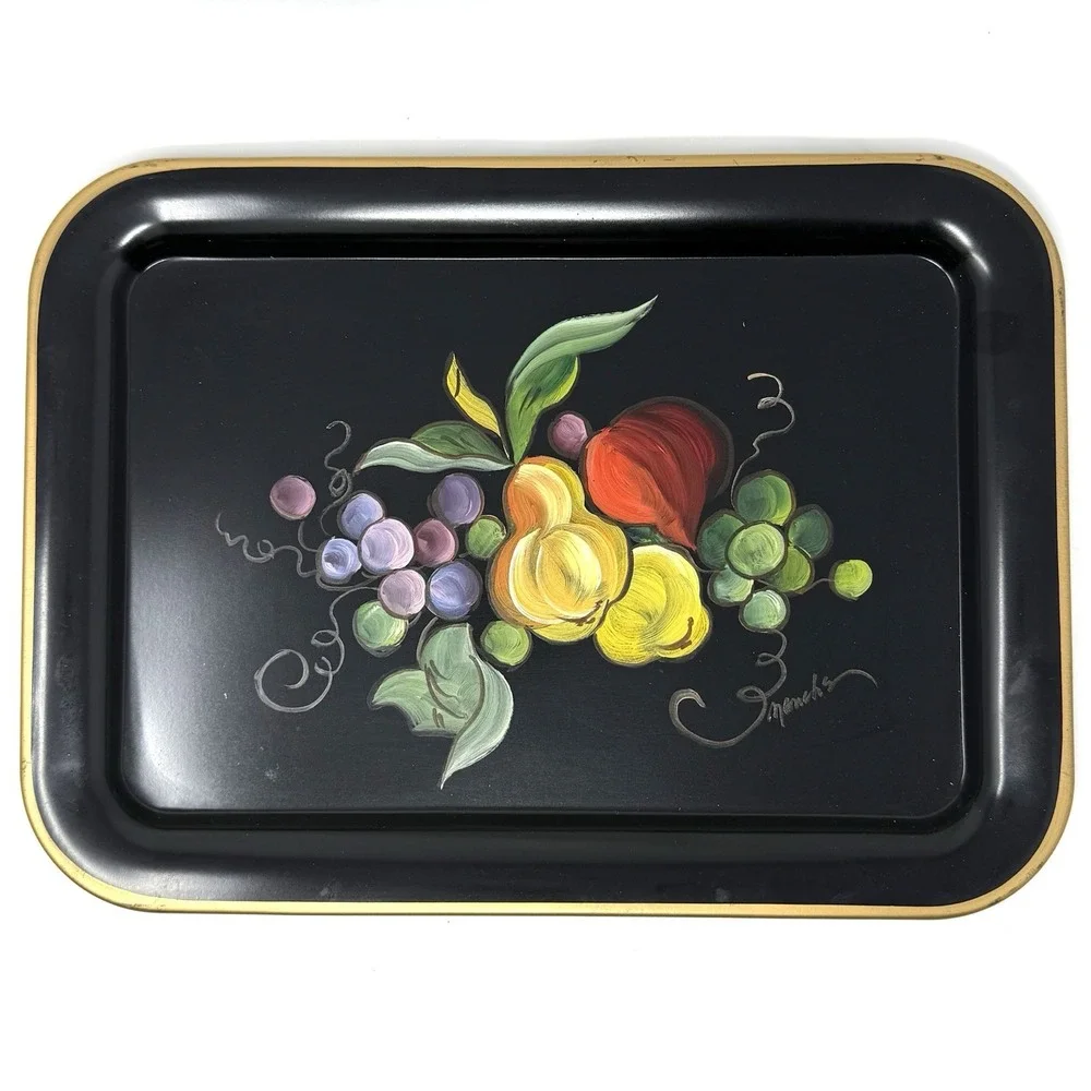 Vintage Tole Painted Metal Lap/Serving Tray set of‎ 4 ~17.5